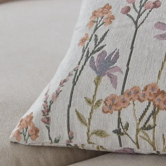 Rectangle Cushion Cover Floral - Natural, Chenille