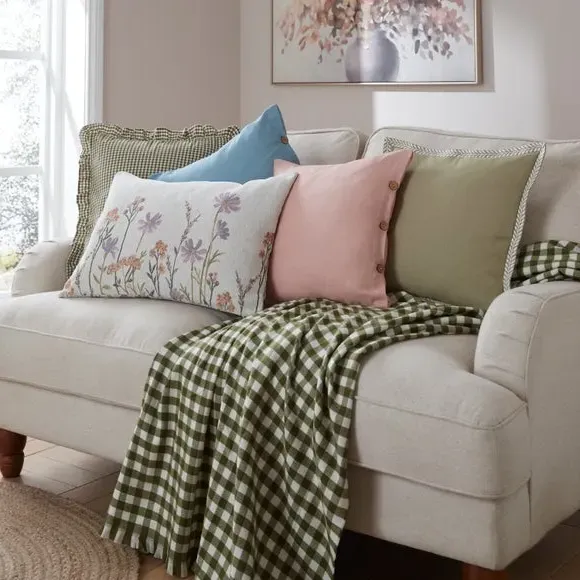Rectangle Cushion Cover Floral - Natural, Chenille