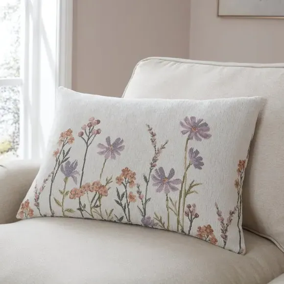 Rectangle Cushion Cover Floral - Natural, Chenille image