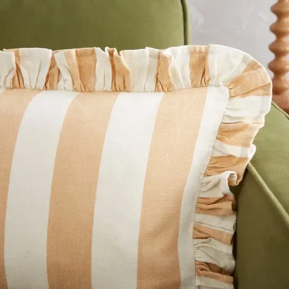 Rectangle Cushion Cover with Frills - Camel