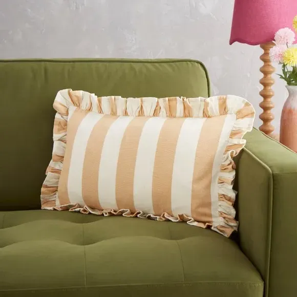Rectangle Cushion Cover with Frills - Camel