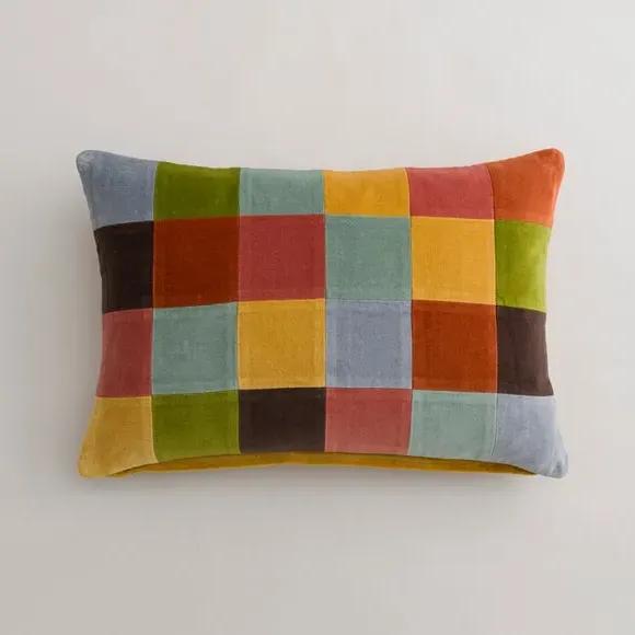 Rectangle Cushion Patchwork Design - Ochre, Velvet