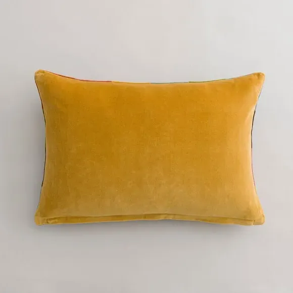 Rectangle Cushion Patchwork Design - Ochre, Velvet