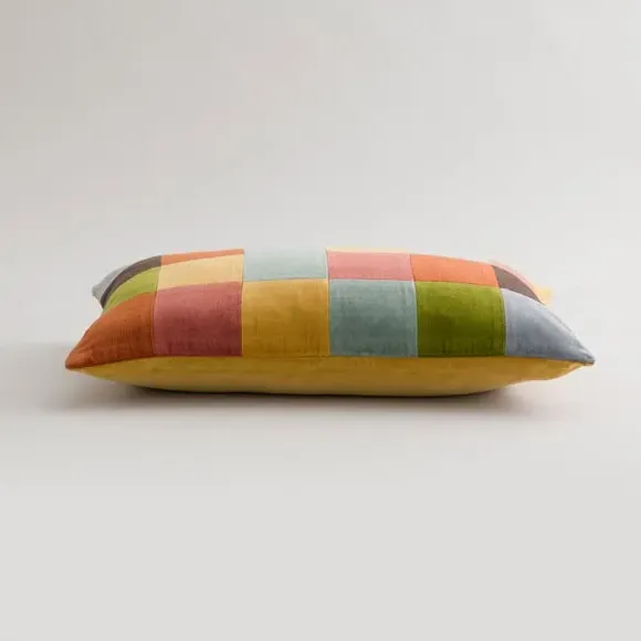 Rectangle Cushion Patchwork Design - Ochre, Velvet