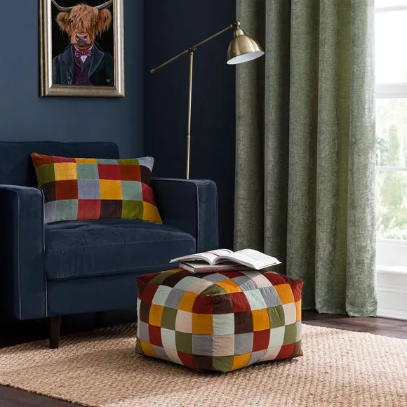 Rectangle Cushion Patchwork Design - Ochre, Velvet