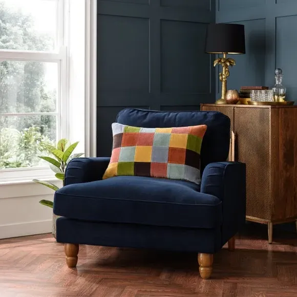 Rectangle Cushion Patchwork Design - Ochre, Velvet image