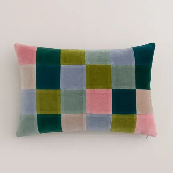 Rectangle Cushion Patchwork Design - Teal, Velvet