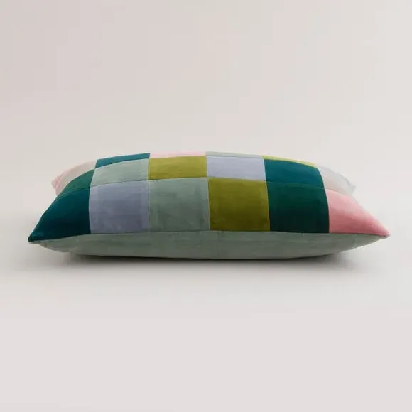 Rectangle Cushion Patchwork Design - Teal, Velvet