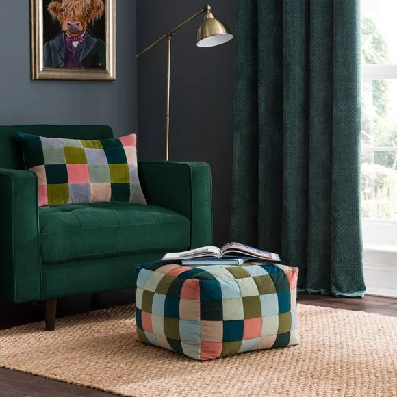 Rectangle Cushion Patchwork Design - Teal, Velvet