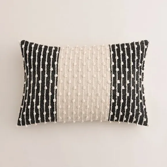 Rectangle Cushion with Bobble Design - Black