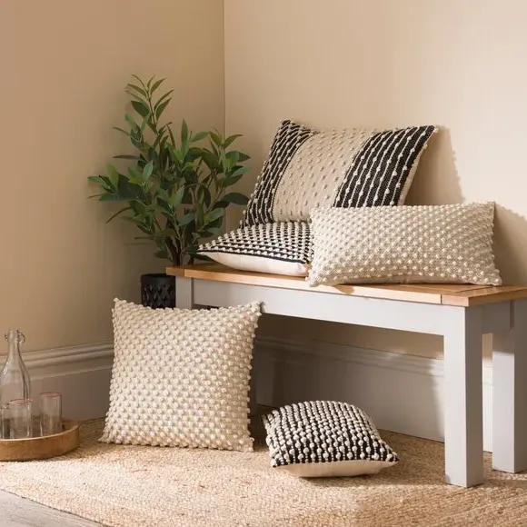 Rectangle Cushion with Bobble Design - Black