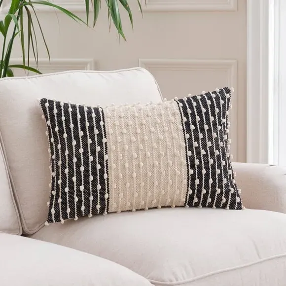 Rectangle Cushion with Bobble Design - Black image
