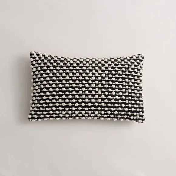 Rectangle Cushion with Bobble Design - Black