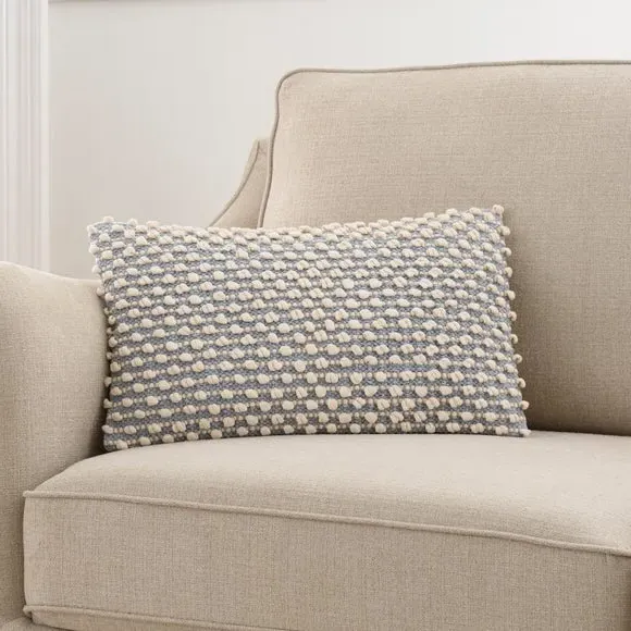 Rectangle Cushion with Bobble Design - Duck Egg