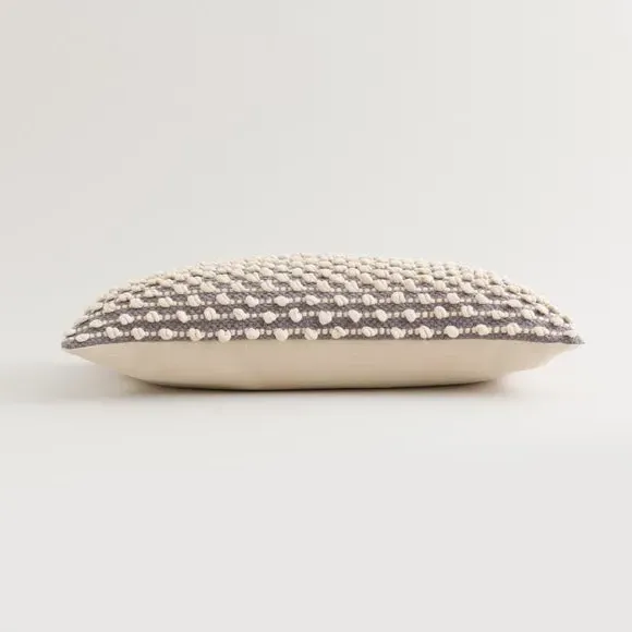 Rectangle Cushion with Bobble Design - Grey