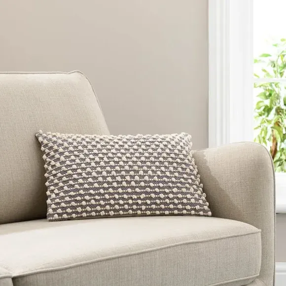 Rectangle Cushion with Bobble Design - Grey