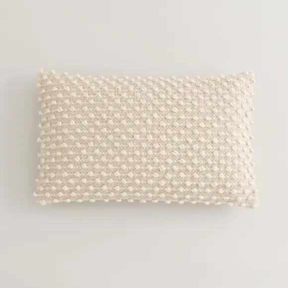 Rectangle Cushion with Bobble Design - Natural