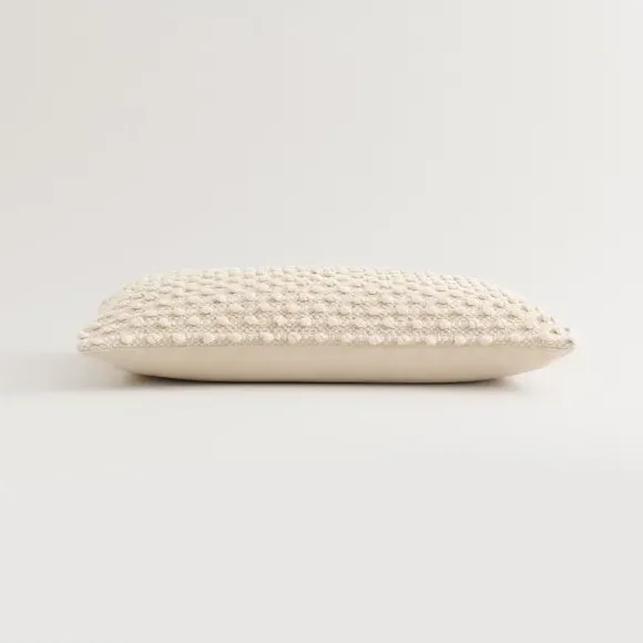 Rectangle Cushion with Bobble Design - Natural