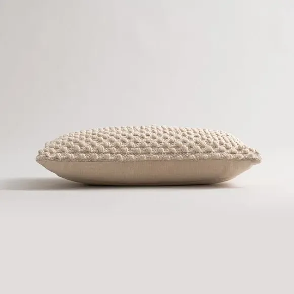Rectangle Cushion with Bobble Design - Natural