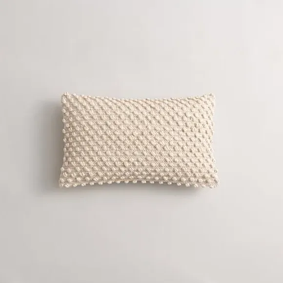 Rectangle Cushion with Bobble Design - Natural