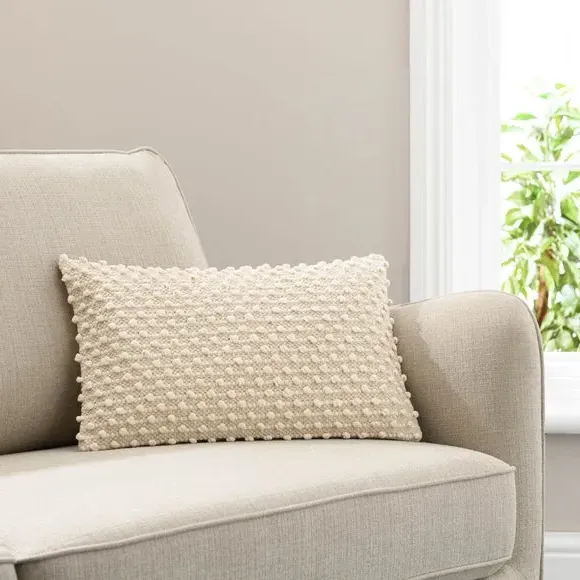 Rectangle Cushion with Bobble Design - Natural