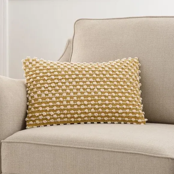 Rectangle Cushion with Bobble Design - Ochre