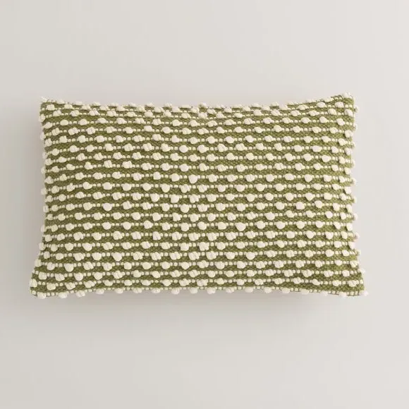 Rectangle Cushion with Bobble Design - Olive