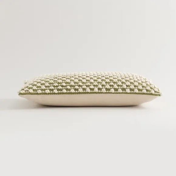 Rectangle Cushion with Bobble Design - Olive