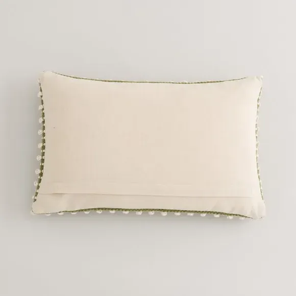 Rectangle Cushion with Bobble Design - Olive