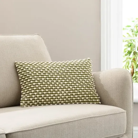 Rectangle Cushion with Bobble Design - Olive