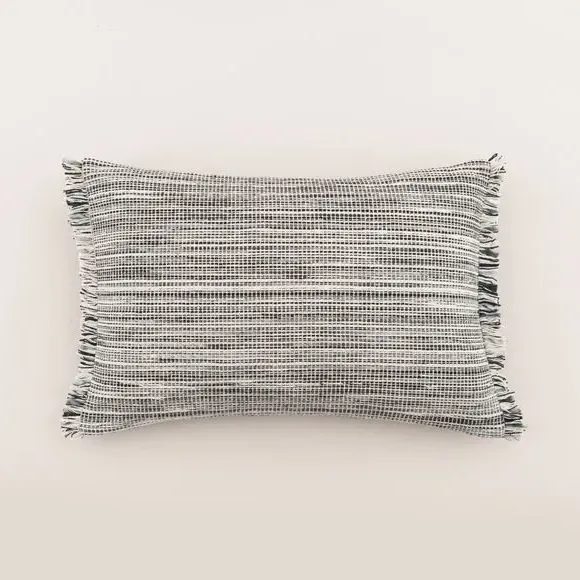 Rectangle Cushion with Fringe - Black, Cotton