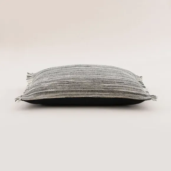 Rectangle Cushion with Fringe - Black, Cotton