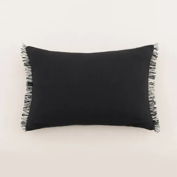 Rectangle Cushion with Fringe - Black, Cotton