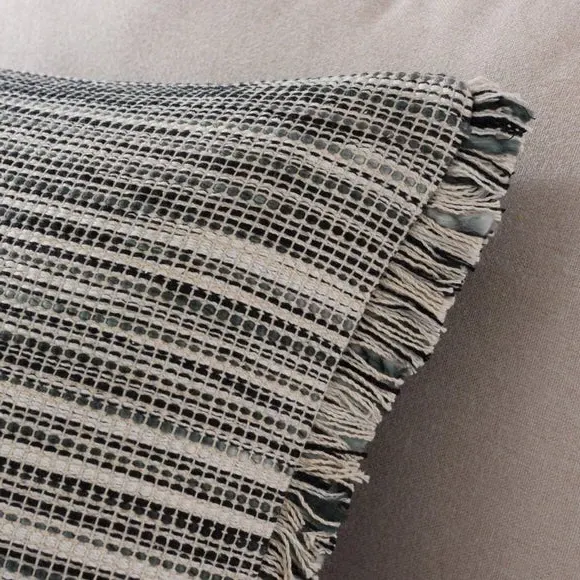 Rectangle Cushion with Fringe - Black, Cotton
