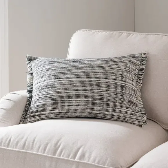 Rectangle Cushion with Fringe - Black, Cotton image