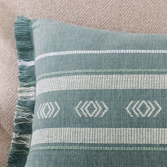 Rectangle Cushion with Fringe - Blue, Cotton