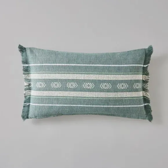 Rectangle Cushion with Fringe - Blue, Cotton