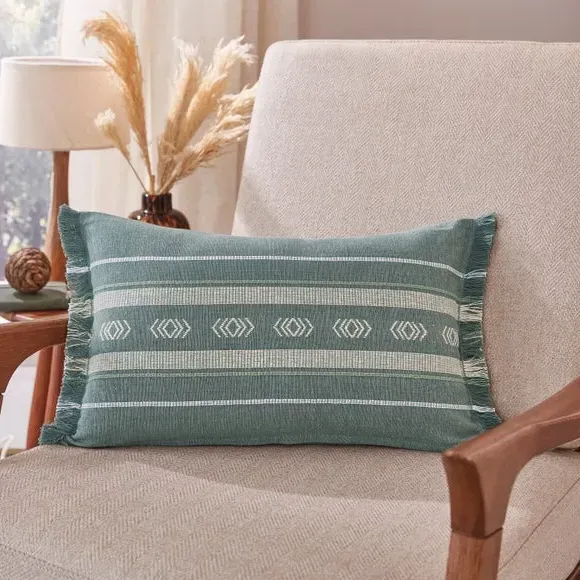Rectangle Cushion with Fringe - Blue, Cotton image
