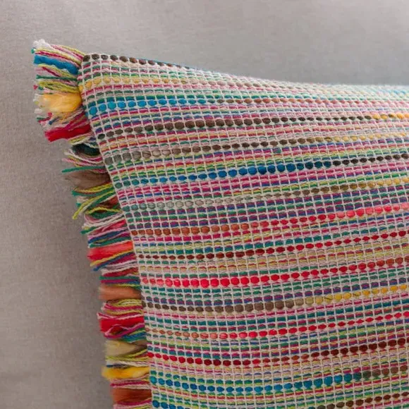 Rectangle Cushion with Fringe - Multicolor, Cotton
