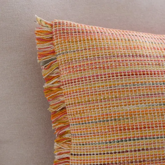 Rectangle Cushion with Fringe - Orange, Cotton
