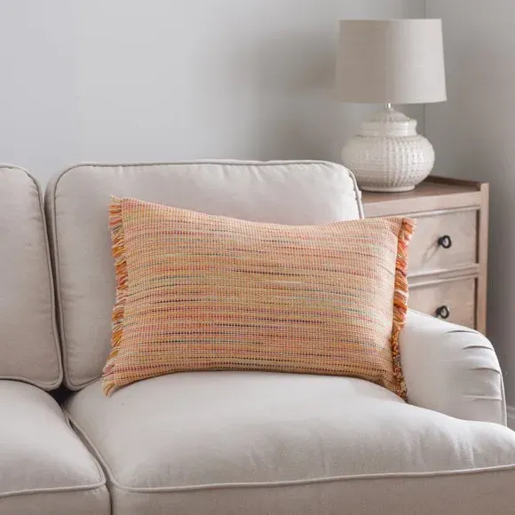 Rectangle Cushion with Fringe - Orange, Cotton