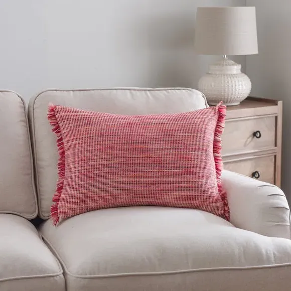 Rectangle Cushion with Fringe - Red, Cotton
