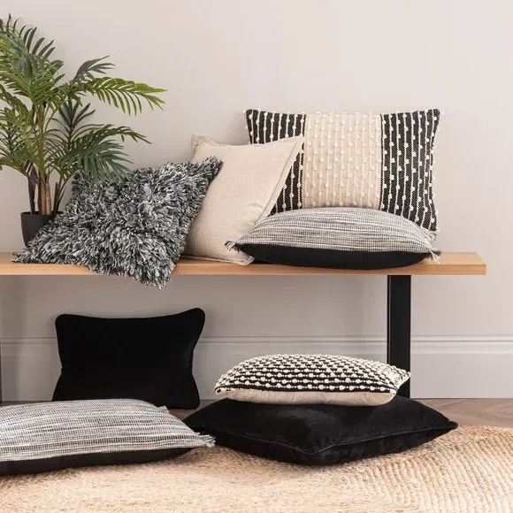 Rectangle Cushion with Piped Edge - Black, Velvet