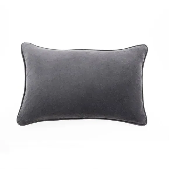 Rectangle Cushion with Piped Edge - Grey, Velvet