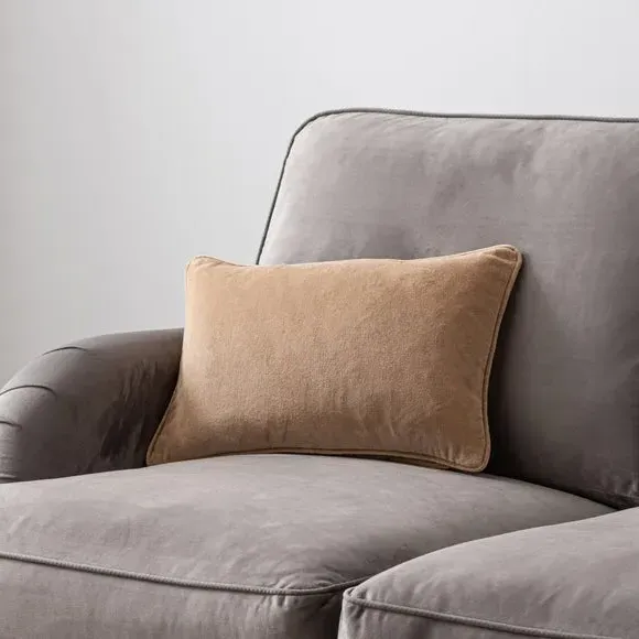 Rectangle Cushion with Piped Edge - Sand, Velvet