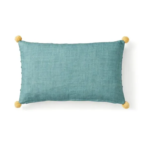 Rectangle Cushion with Pom Poms - Multicolor, Cotton