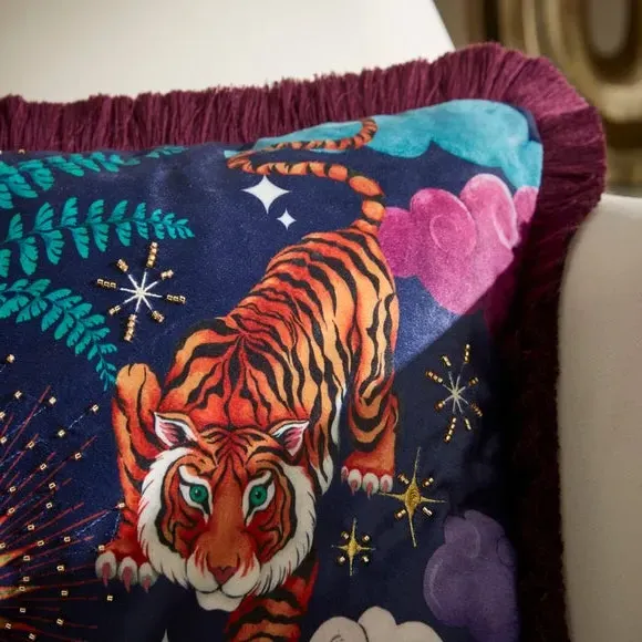 Rectangle Cushion with Tiger Design - Multicolor