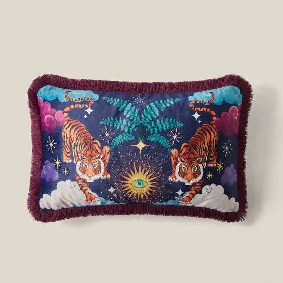Rectangle Cushion with Tiger Design - Multicolor