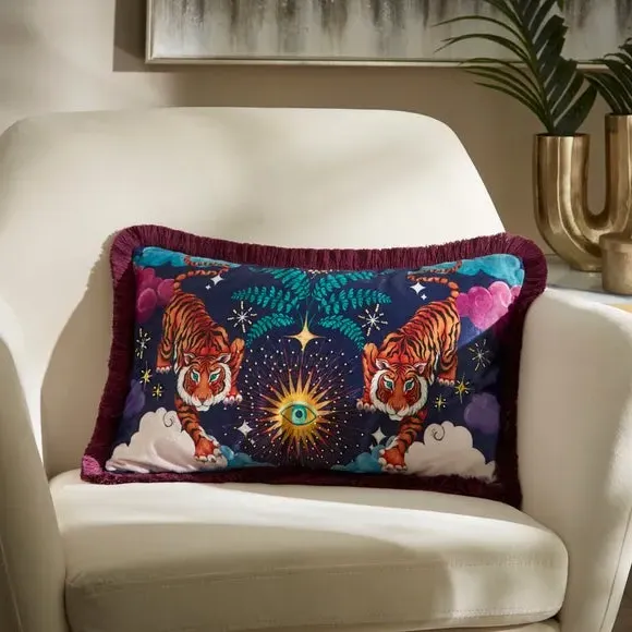 Rectangle Cushion with Tiger Design - Multicolor