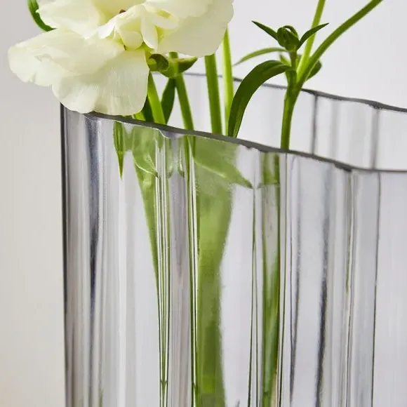 Rectangle Glass Vase with Ribbed Design - Grey
